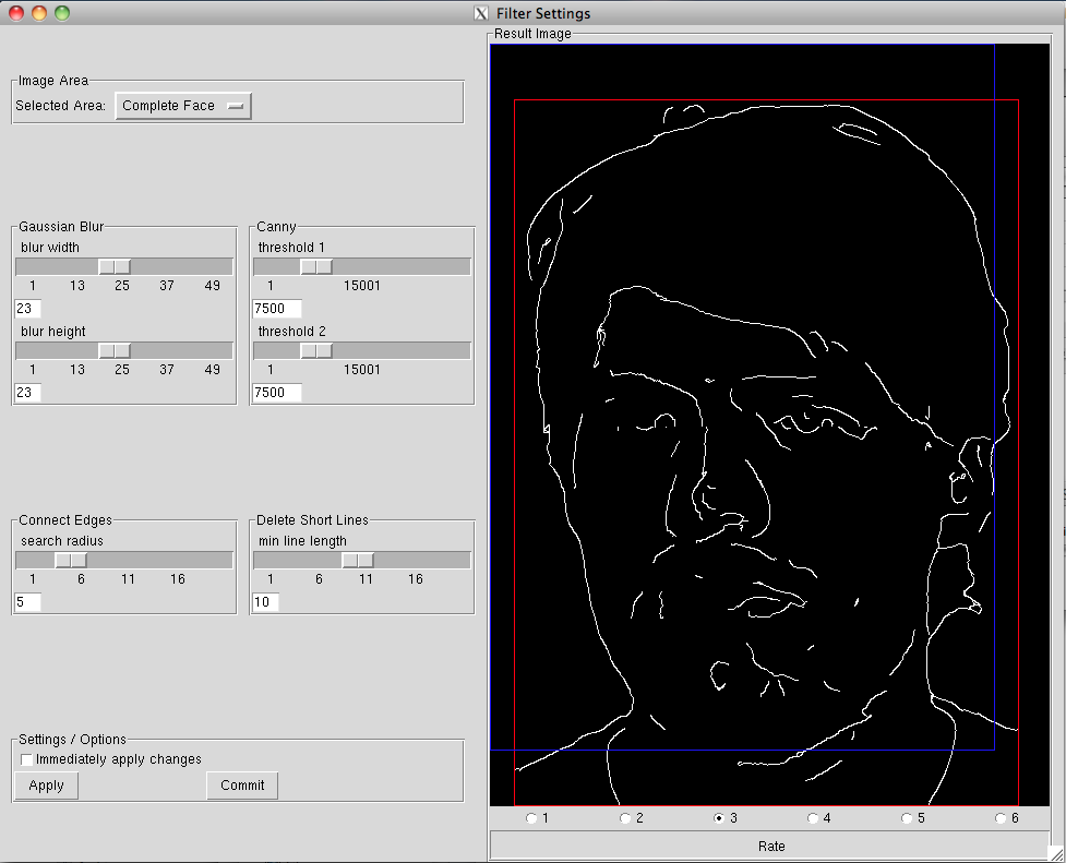 parameter adjustment and raiting in an image settings frame