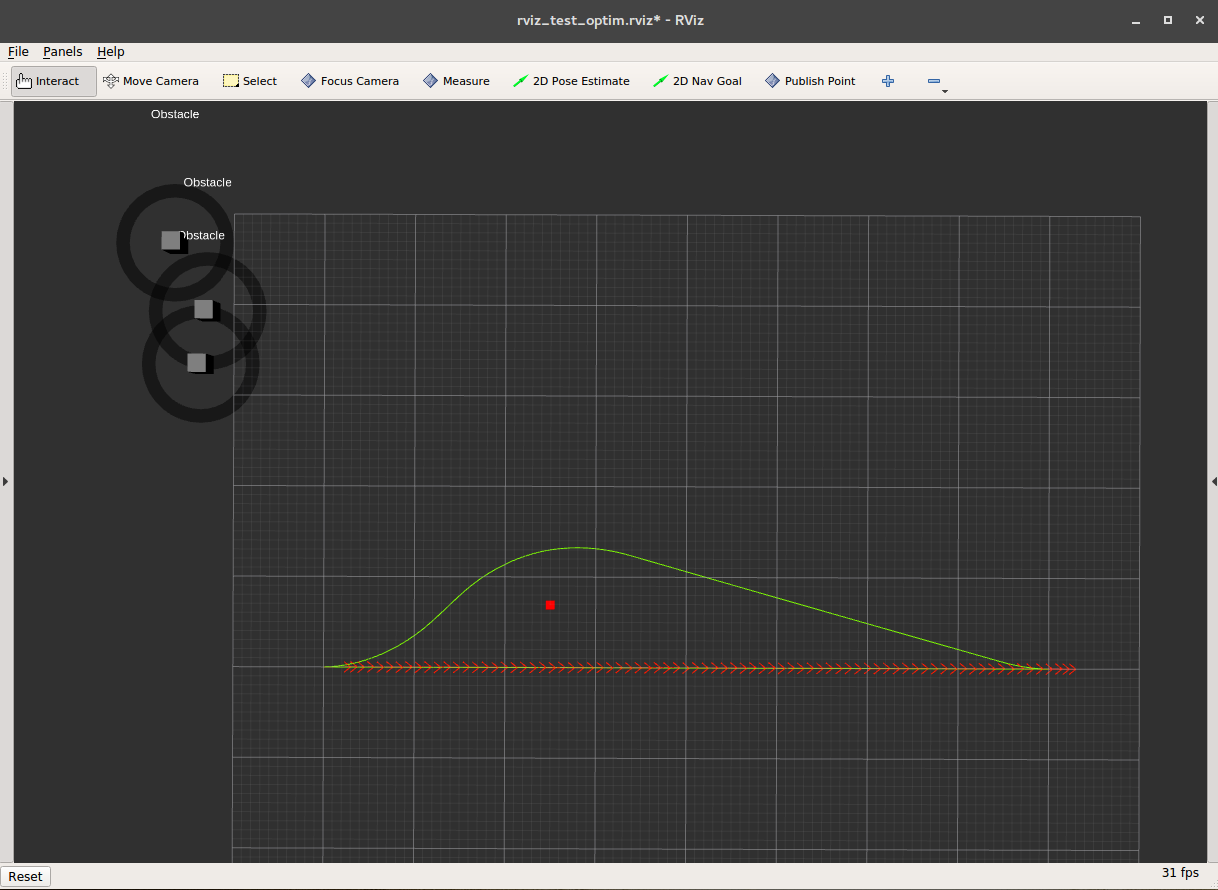 Visualization: The dynamic obstacle position is published by the above python script. Interactive markers are moved away. Parameter include_dynamic_obstacles is disabled.