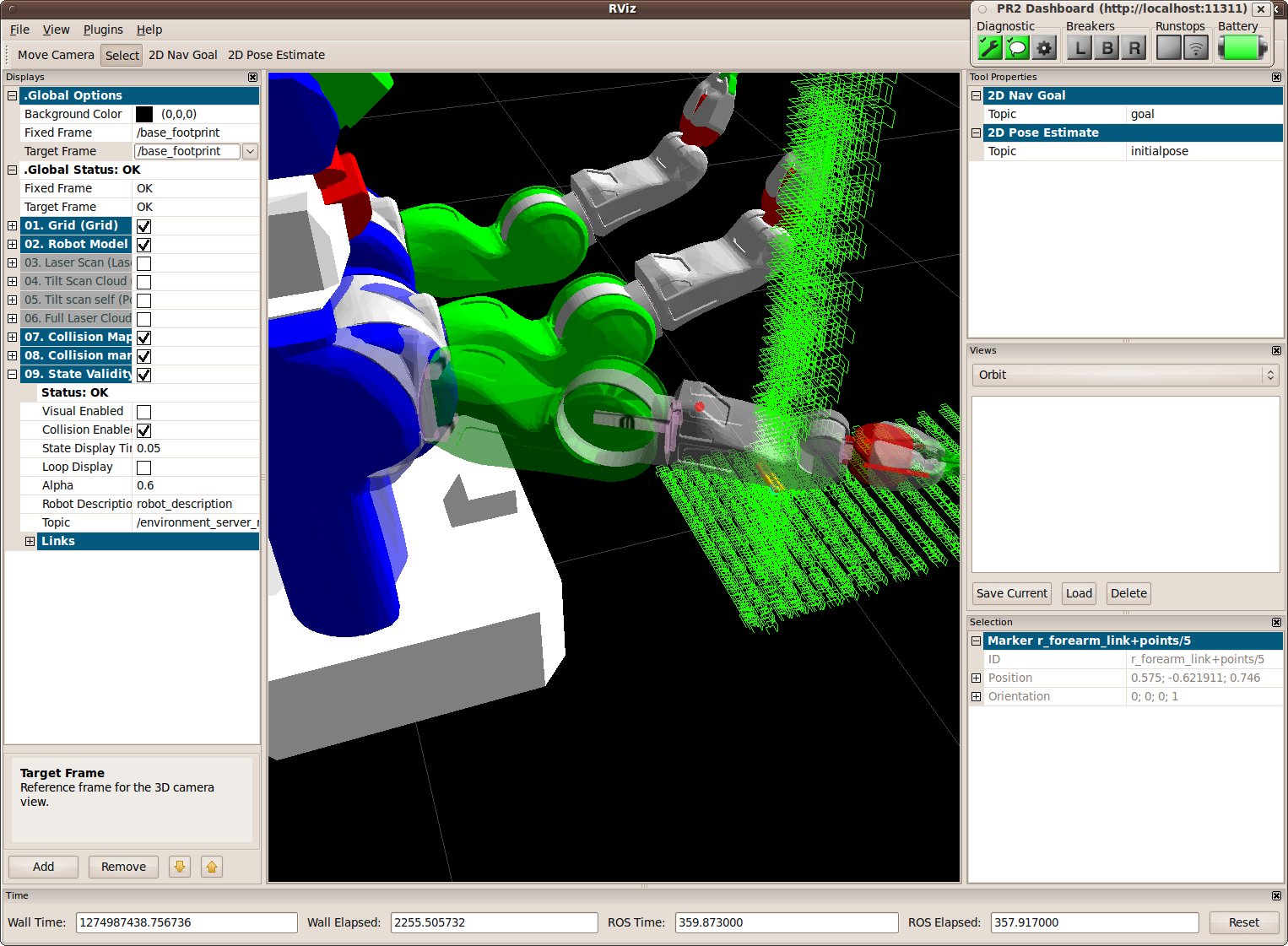 rviz showing collisions with pole