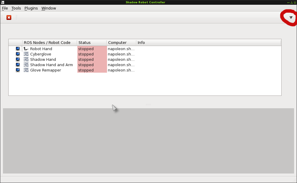 The dropdown panel showing which nodes are started